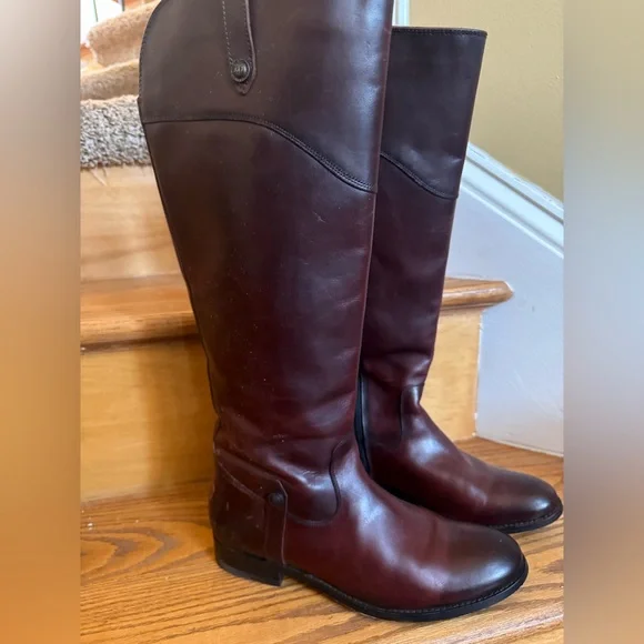 Frye Melissa Tab Tall Brown Leather Riding Boots - Picture 2 of 7